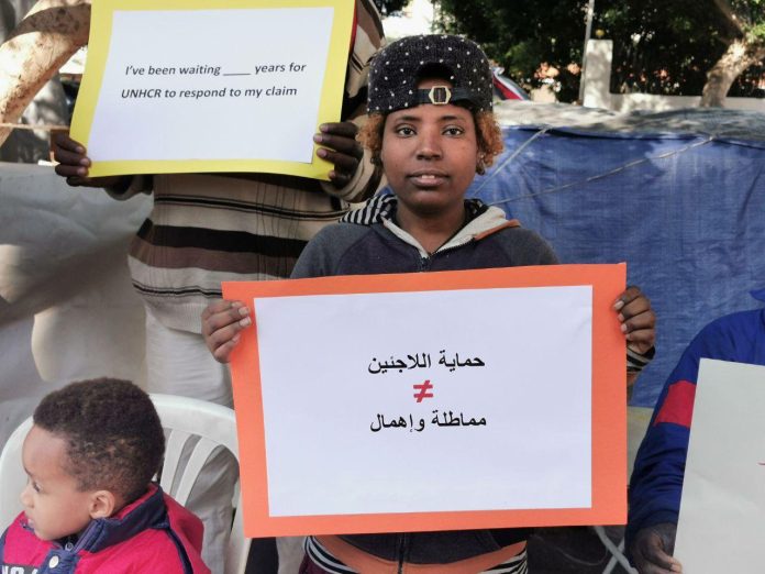 African asylum seekers and refugees protest in front of UNHCR, January 14th, 2020. | Pictures by Zeina Ammar.