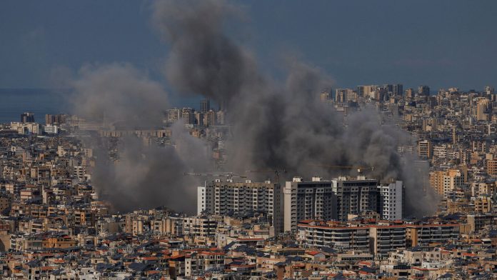 Smoke billows after reported strikes on Beirut's southern suburbs, as seen from Baabda, Lebanon, March 6, 2026. REUTERS/Mohamed Azakir