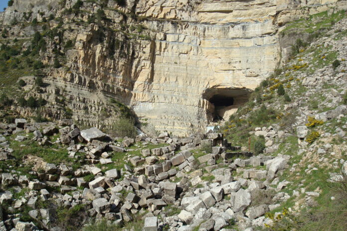 Afqa (Lebanon) - remains of Astarte Temple and cave (source of Adonis River) in the background.